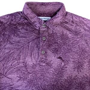 Tommy Bahama Mens Purple Palm Print Polo Shirt S Tencel Modal Blend Short Sleeve